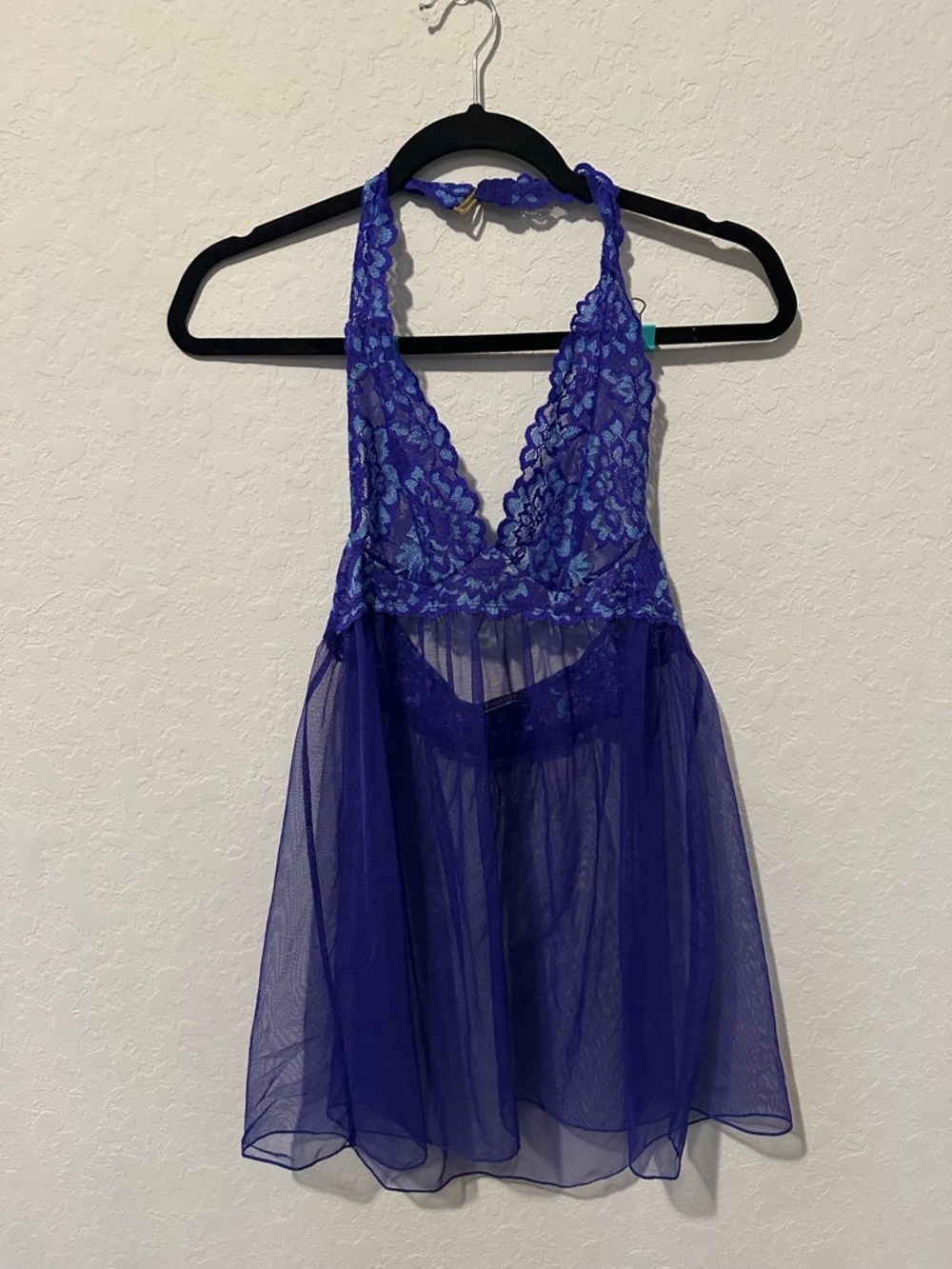 Victoria's Secret Royal Blue Lace Halter Babydoll Chemise